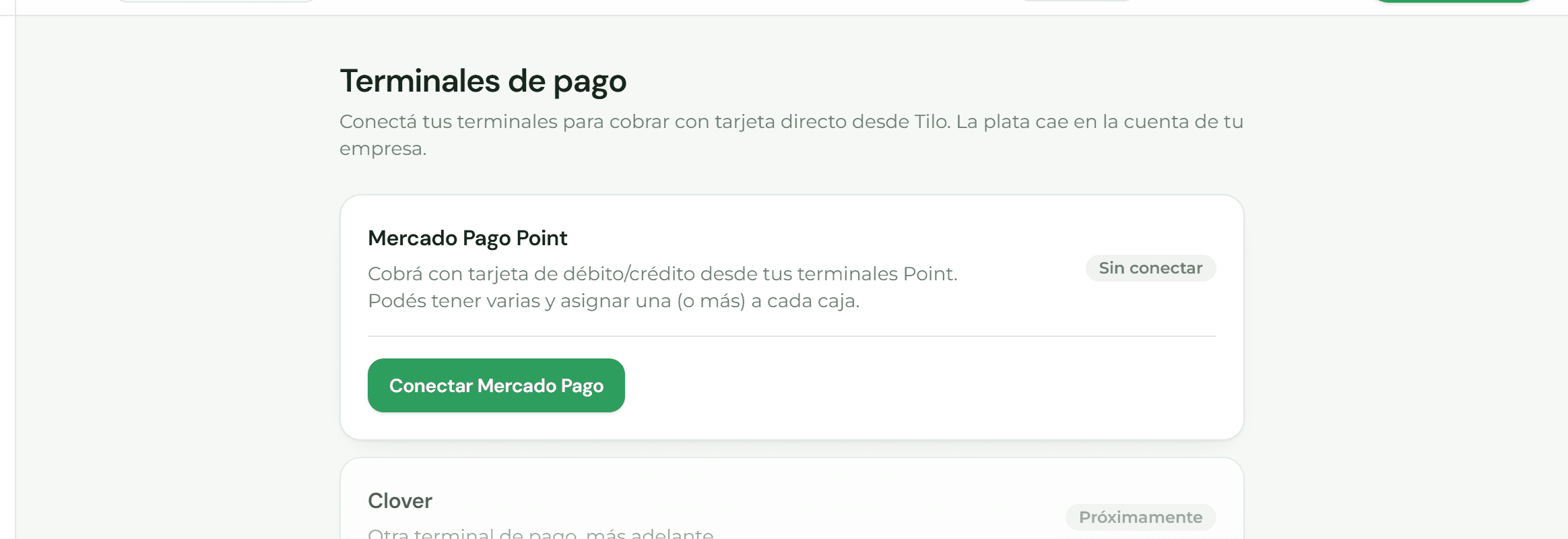 Pantalla de terminales de pago