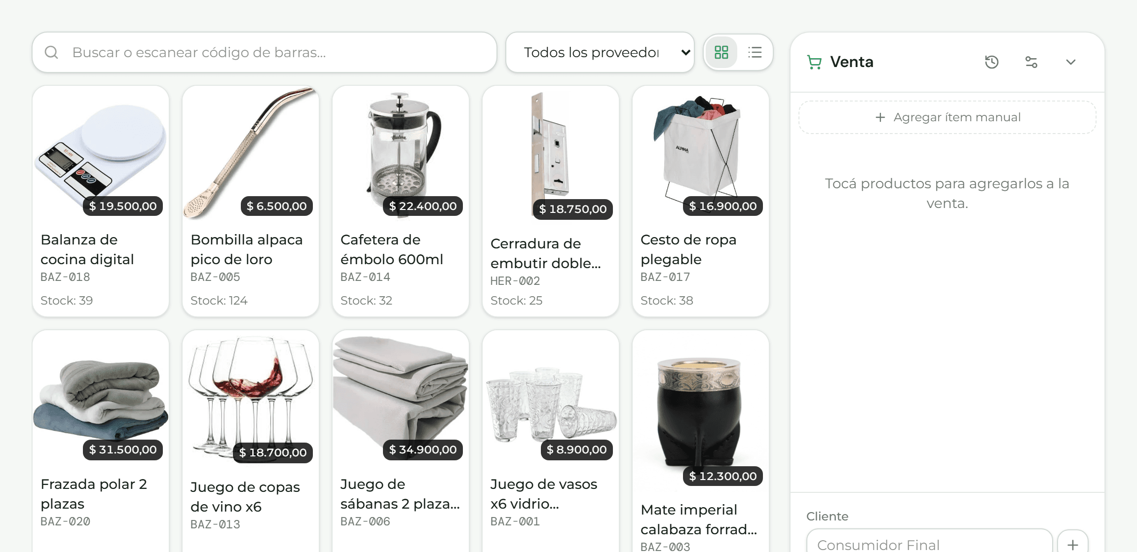 El Mostrador con el catálogo y una venta en curso